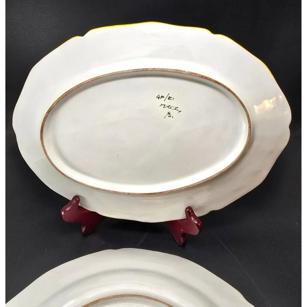 Vintage Hand-Painted Ceramic Serving Plates Floral Set Of Two Signed CM2203
